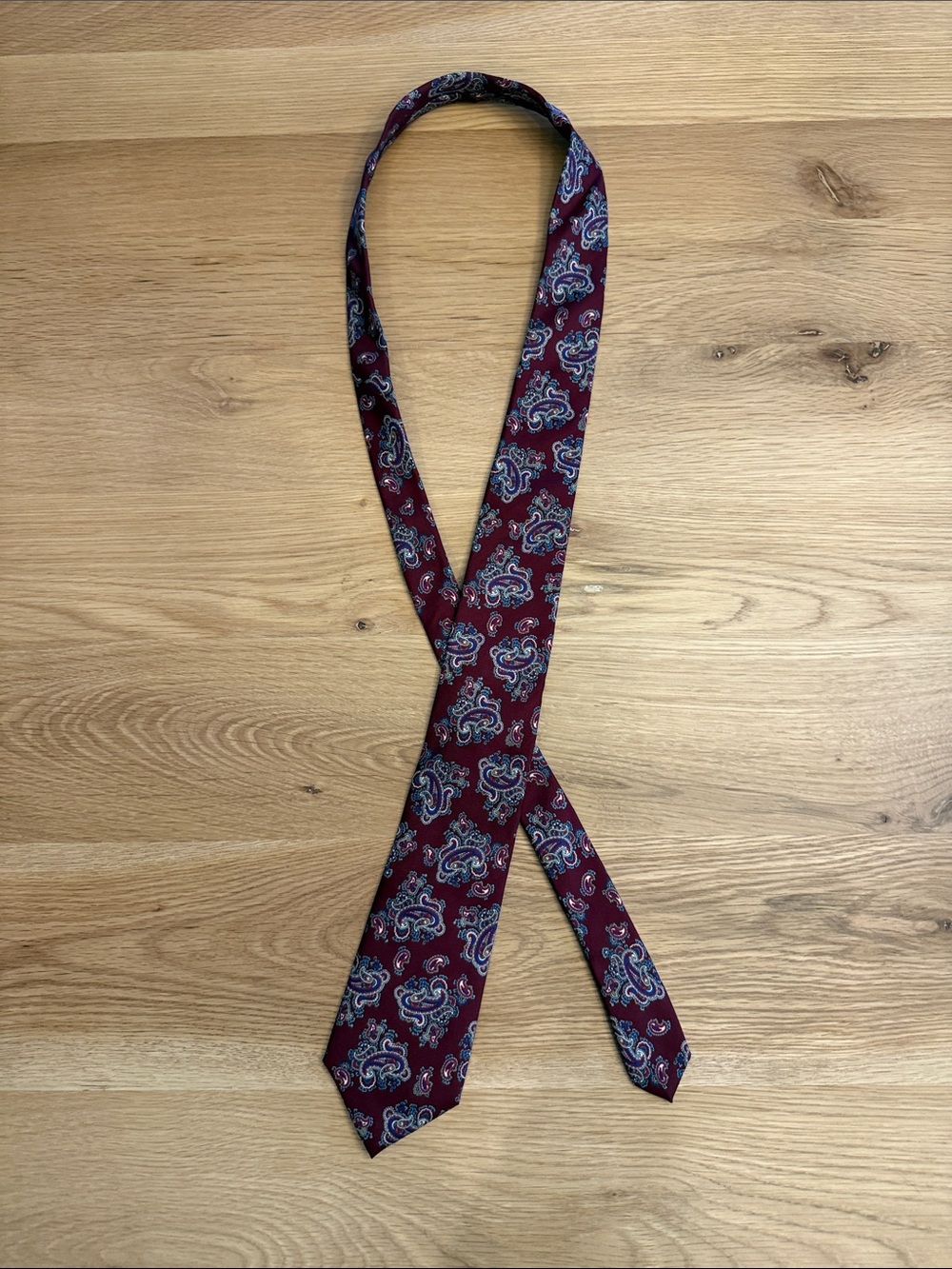 Adolfo Burgundy Paisley Silk-Blend Tie with Blue Accents